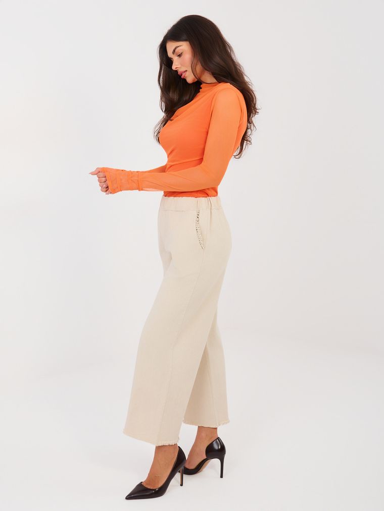 Spodnie jeansowe damskie, beżowe, Italy Moda