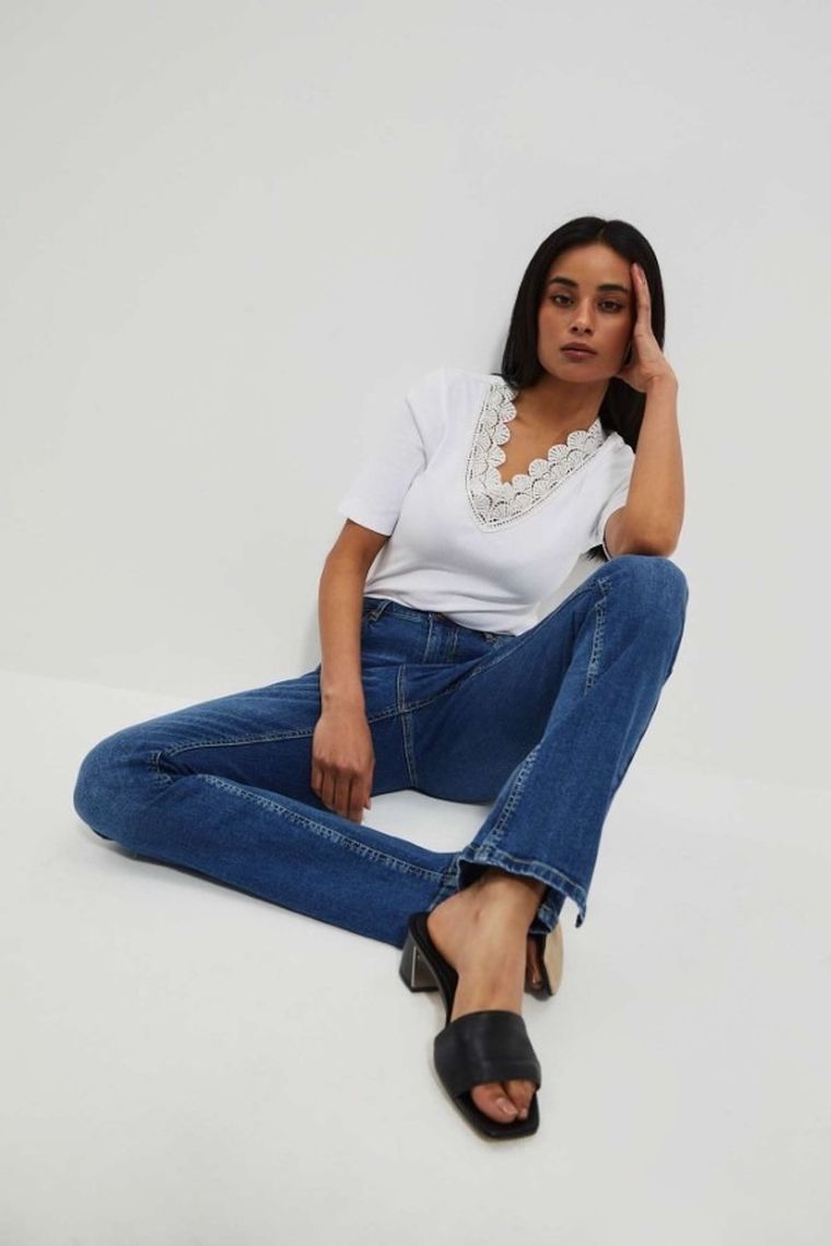 Spodnie jeansowe damskie, dzwony, niebieskie, Moodo