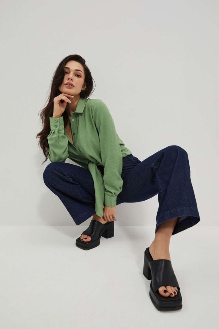 Spodnie jeansowe damskie, dzwony, niebieskie, Moodo