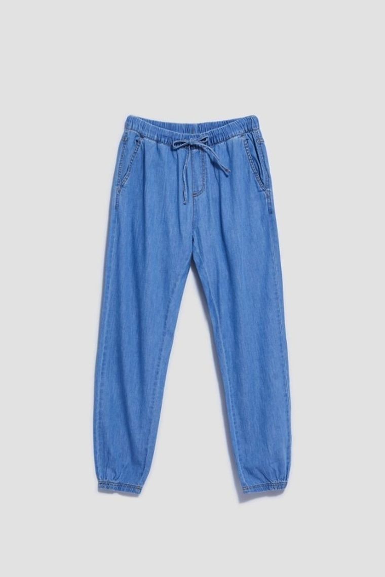 Spodnie jeansowe damskie, jogger, niebieskie, Moodo