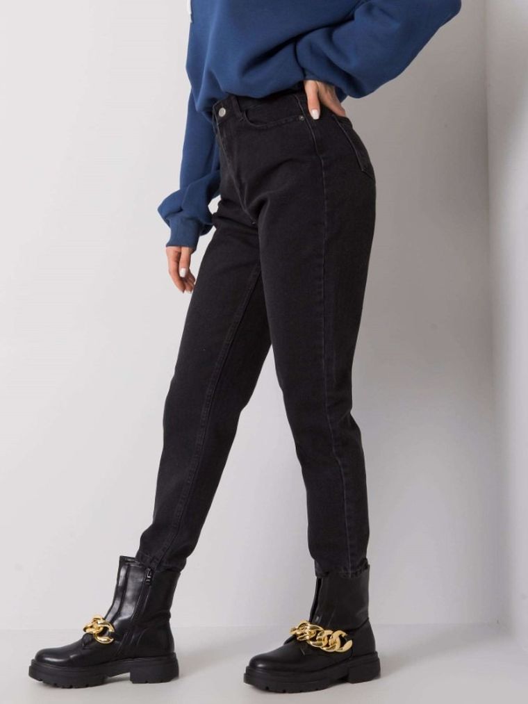 Spodnie jeansowe damskie, mom fit, czarne, Rue Paris