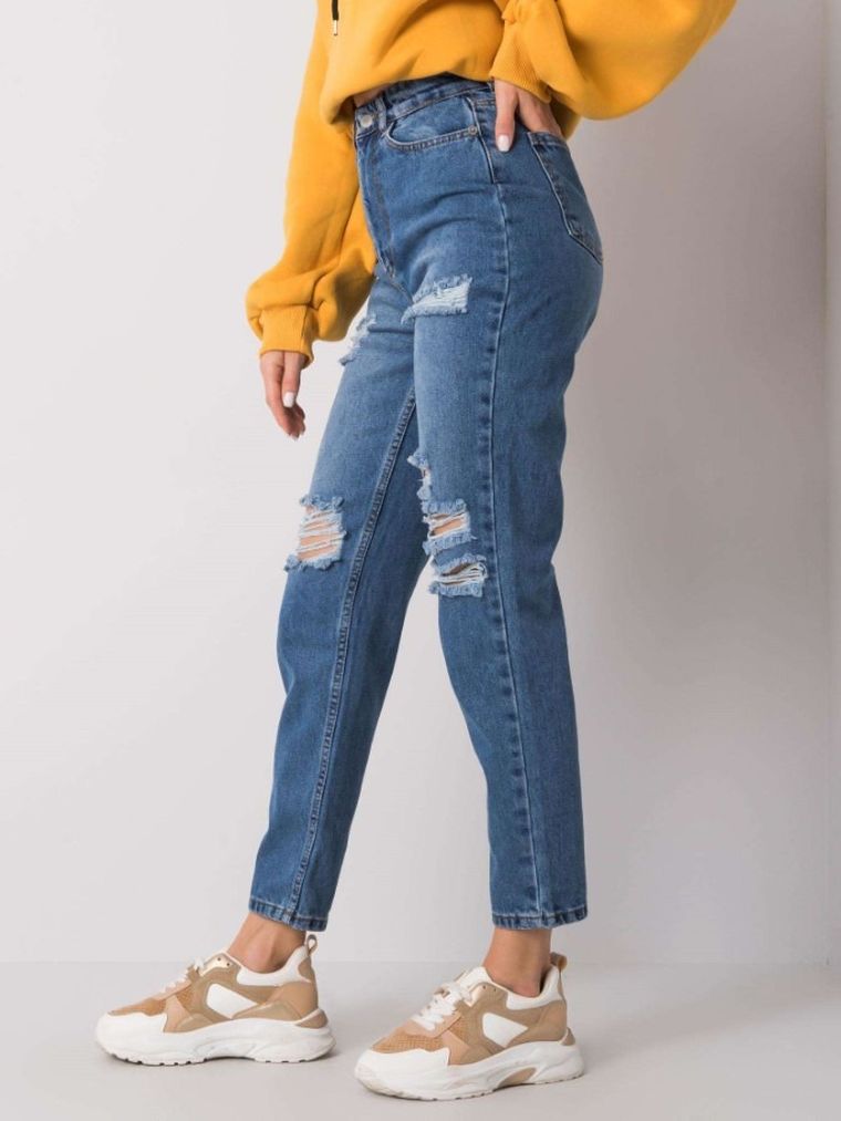 Spodnie jeansowe damskie, mom fit, denim, Rue Paris