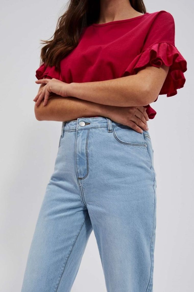 Spodnie jeansowe damskie, mom fit, niebieskie, Moodo