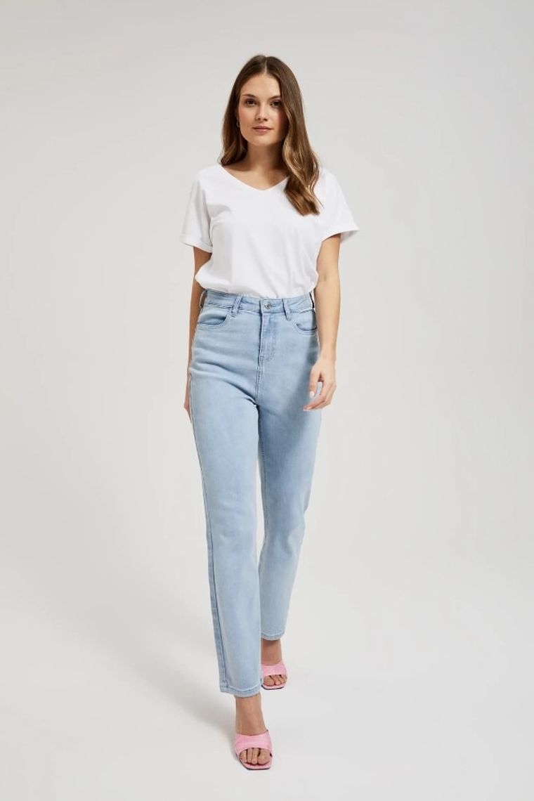 Spodnie jeansowe damskie, straight leg, beżowe, Moodo