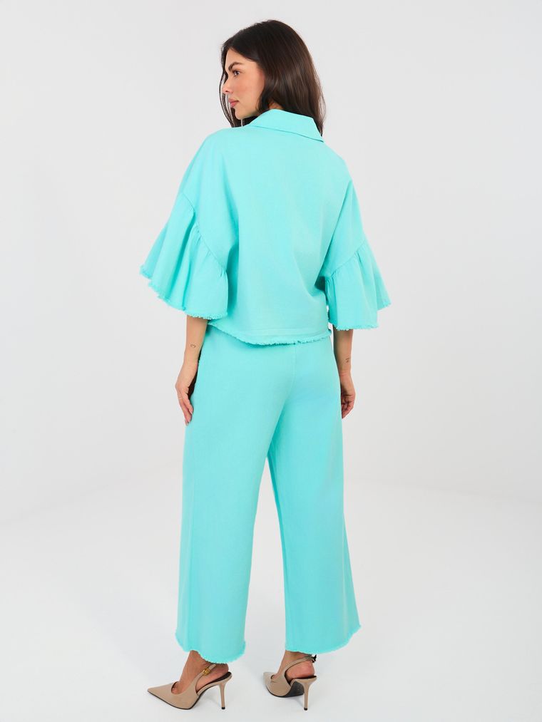Spodnie jeansowe damskie, turkusowe, Italy Moda
