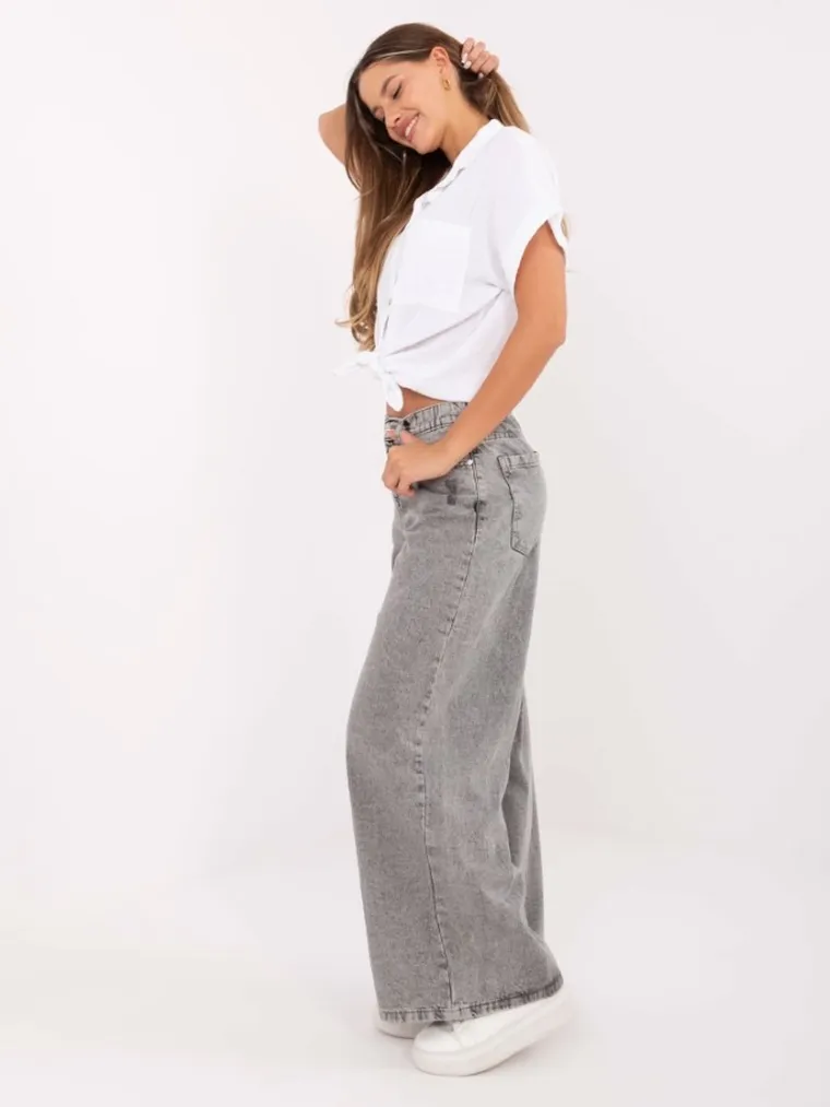 Spodnie jeansowe damskie, wide leg, szare, Sublevel