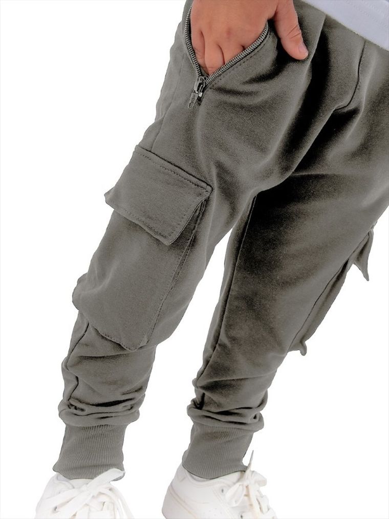 Spodnie materiałowe chłopięce, bojówki, khaki, Tup Tup