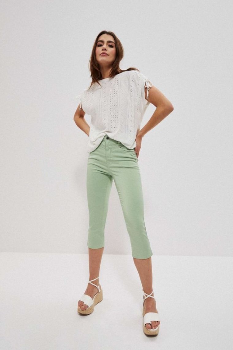 Spodnie materiałowe damskie 3/4, zielone, Moodo