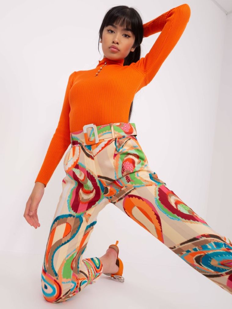 Spodnie materiałowe damskie, beżowe, Italy Moda