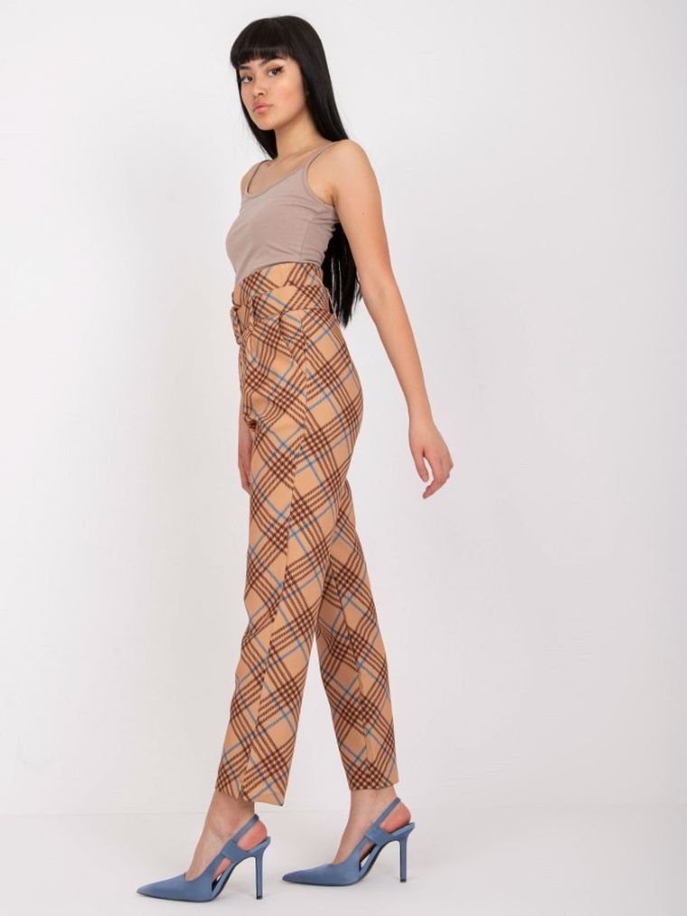 Spodnie materiałowe damskie, beżowe, Italy Moda