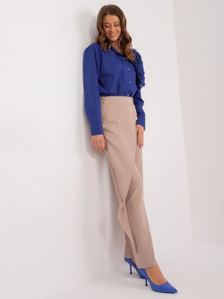 Spodnie materiałowe damskie, beżowe, Lakerta