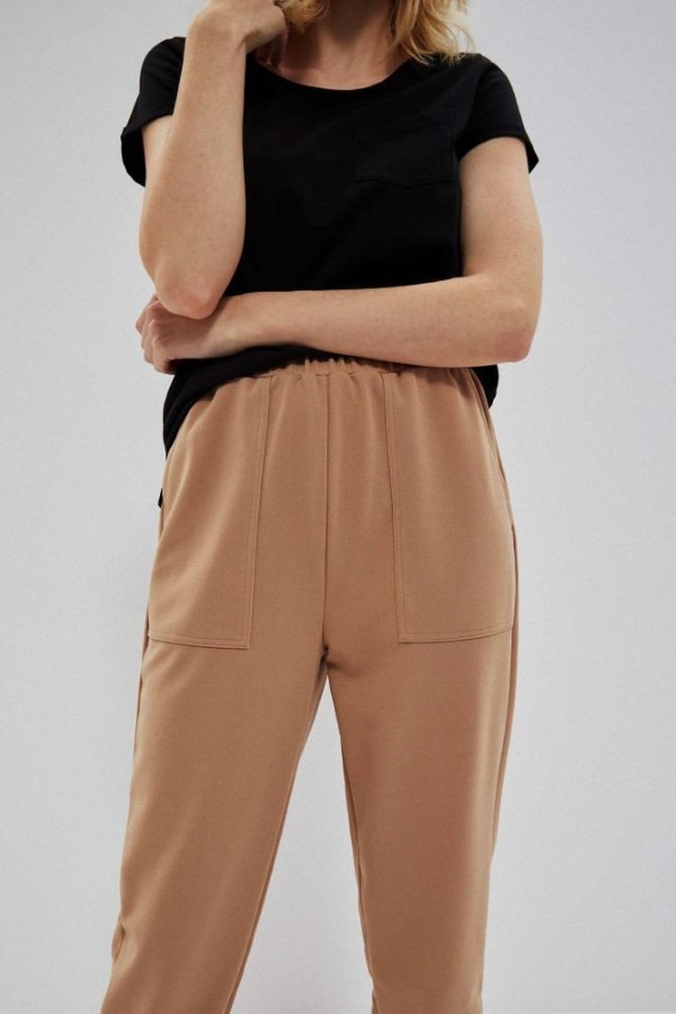 Spodnie materiałowe damskie, beżowe, Moodo