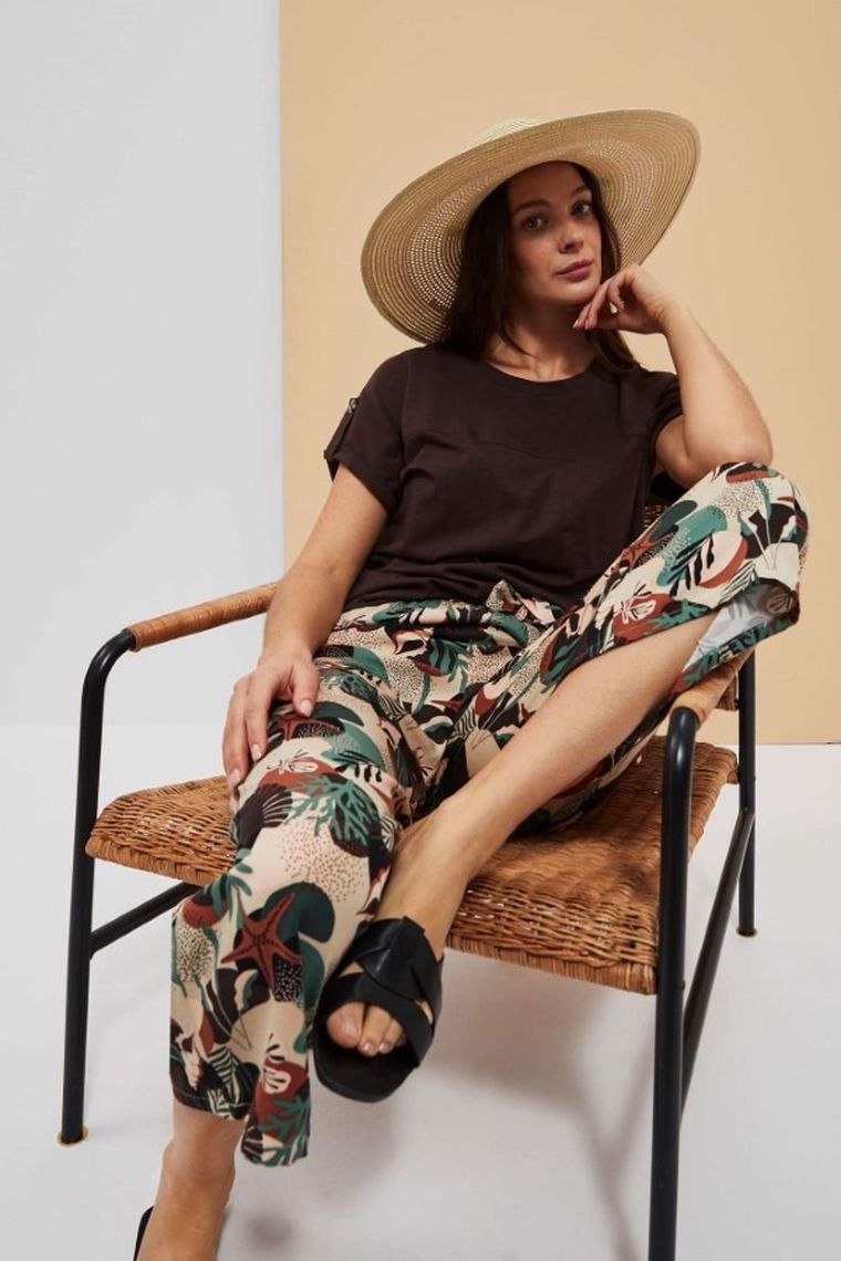 Spodnie materiałowe damskie, beżowe, Moodo