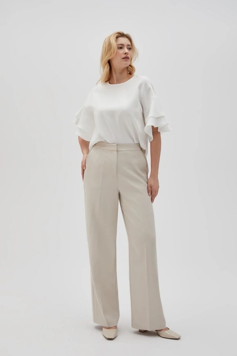 Spodnie materiałowe damskie, beżowe, Moodo