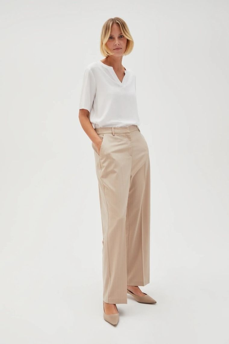 Spodnie materiałowe damskie, beżowe, Moodo