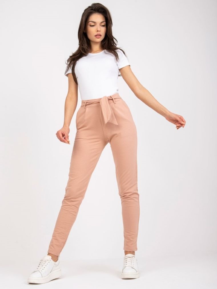 Spodnie materiałowe damskie, beżowe, Rue Paris