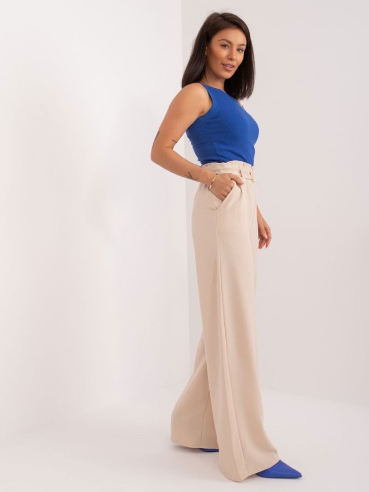 Spodnie materiałowe damskie, beżowe, Rue Paris