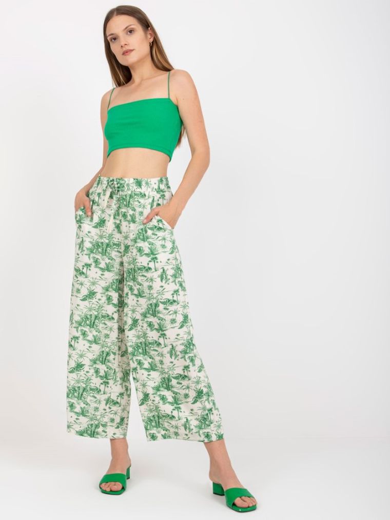 Spodnie materiałowe damskie, beżowo-zielone, Sublevel