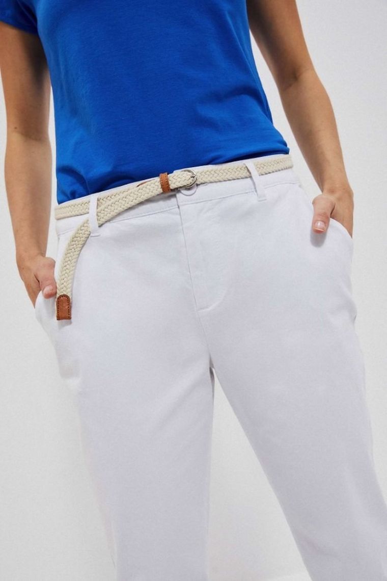 Spodnie materiałowe damskie, białe, Moodo