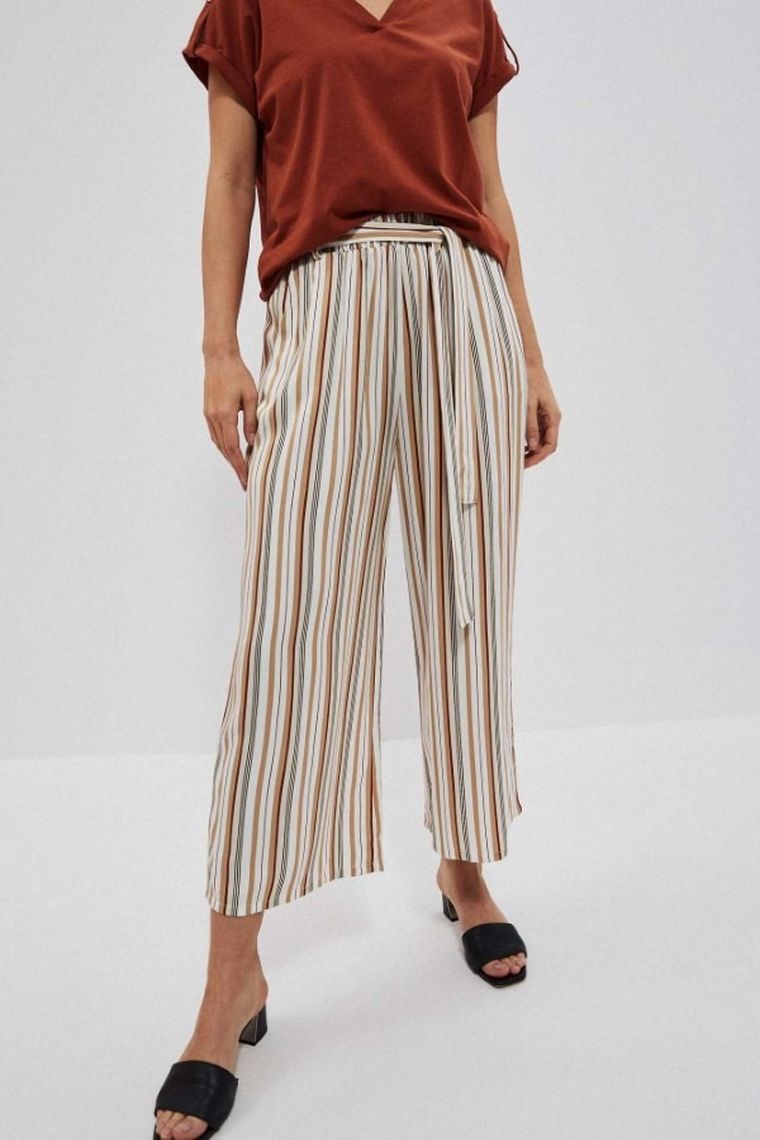 Spodnie materiałowe damskie, białe, Moodo