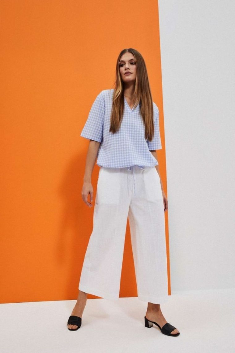 Spodnie materiałowe damskie, białe, Moodo