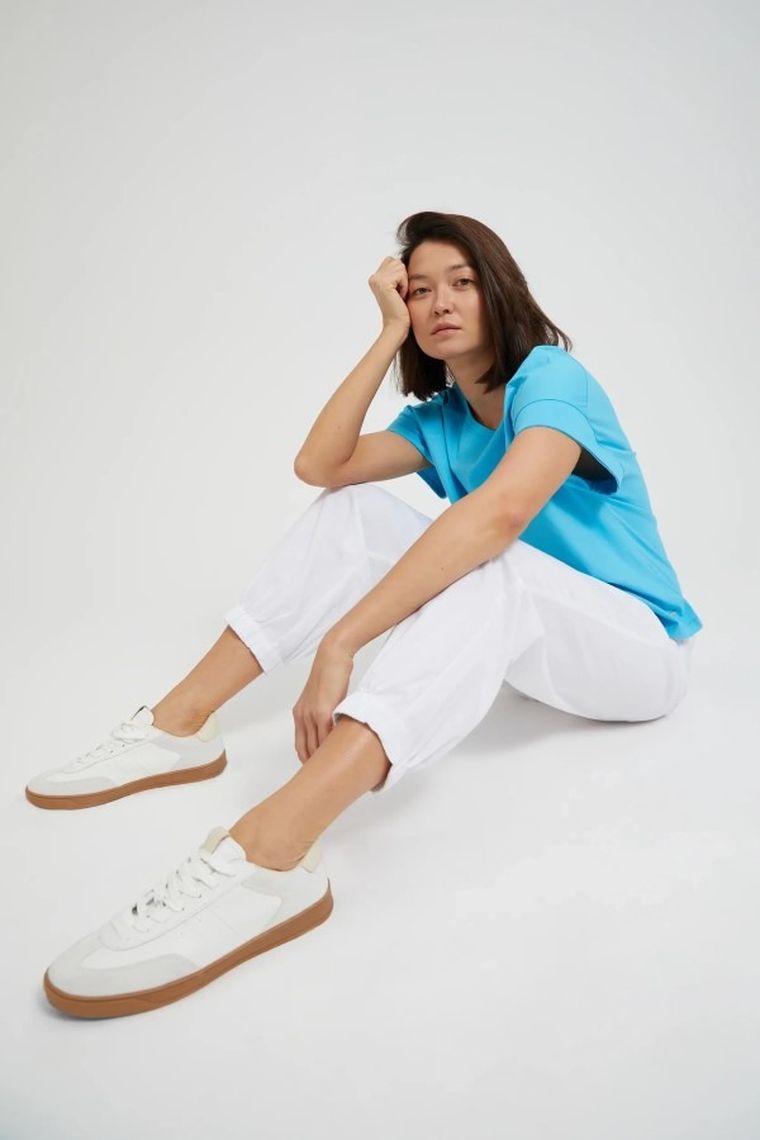 Spodnie materiałowe damskie, białe, Moodo