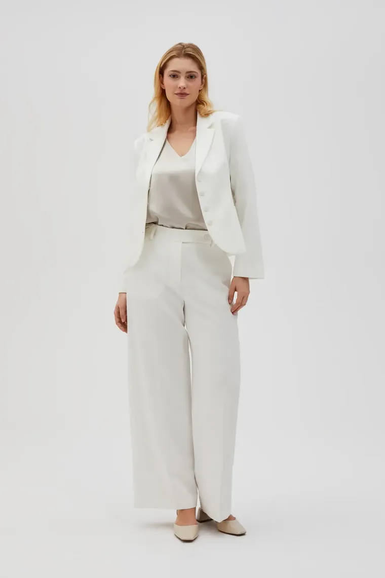 Spodnie materiałowe damskie, białe, Moodo