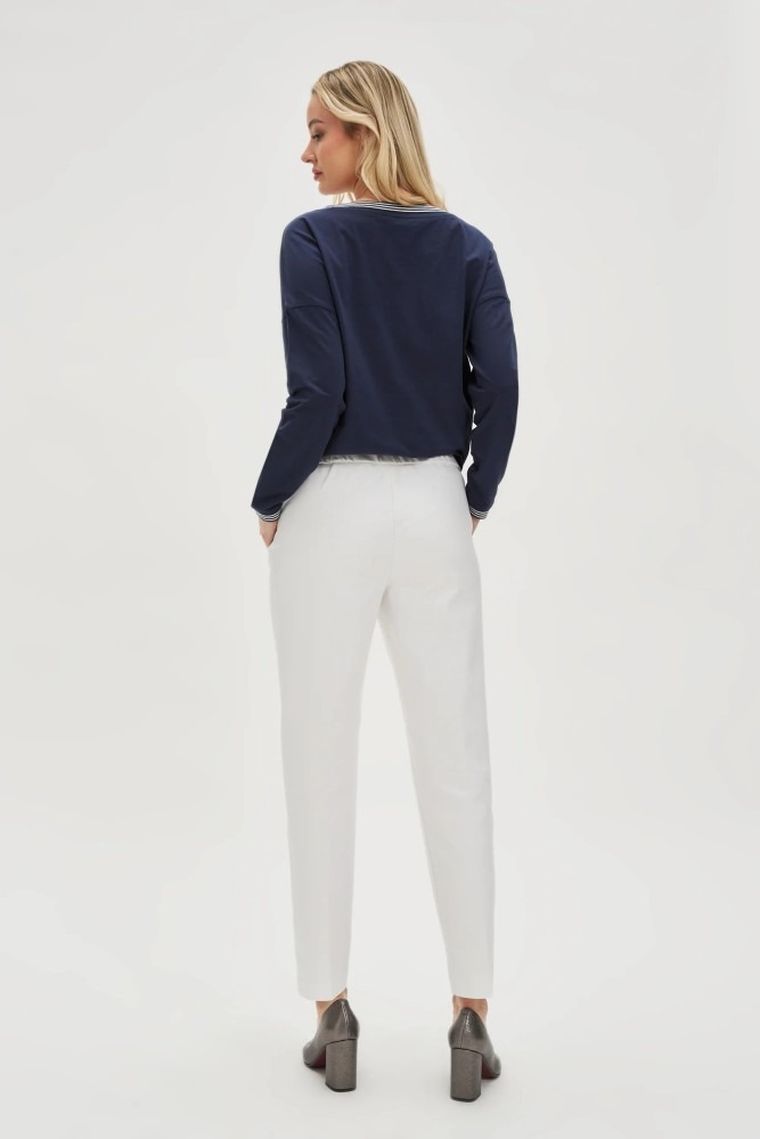 Spodnie materiałowe damskie, białe, Moodo