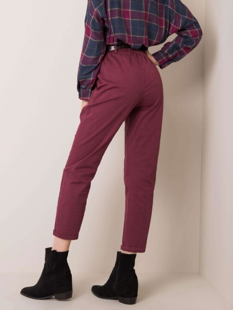 Spodnie materiałowe damskie, bordowe, Italy Moda