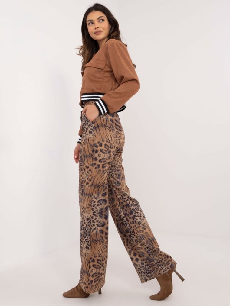 Spodnie materiałowe damskie, brązowe, Lakerta