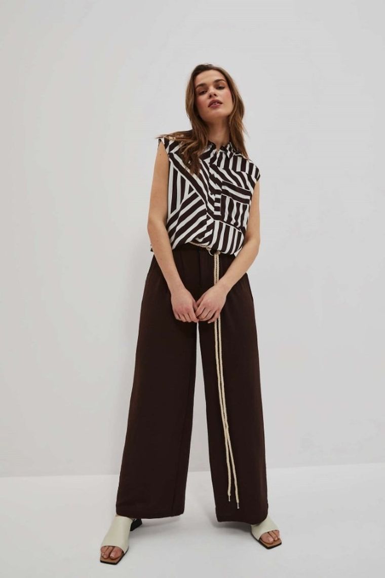 Spodnie materiałowe damskie, brązowe, Moodo