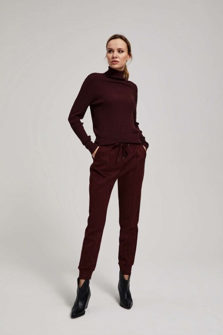 Spodnie materiałowe damskie, brązowe, Moodo