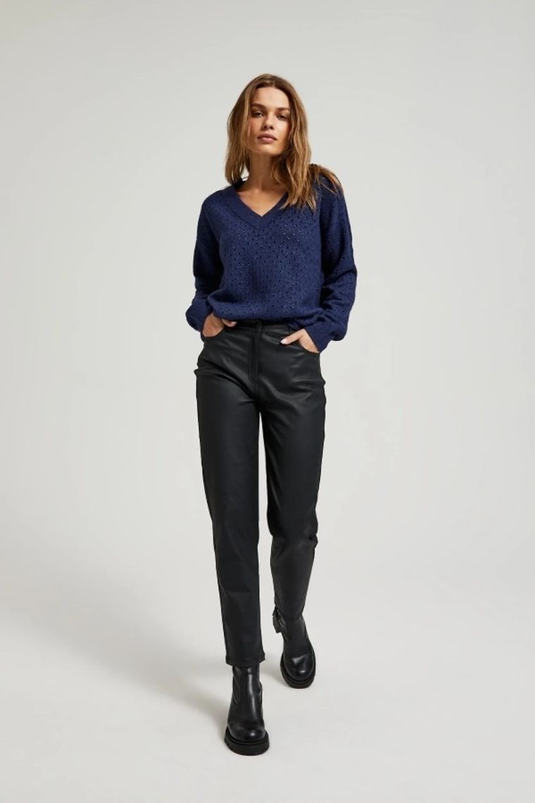 Spodnie materiałowe damskie, czarne, Moodo