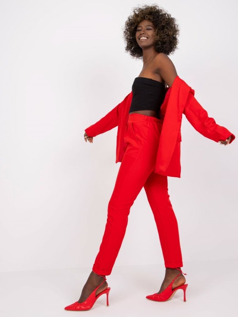 Spodnie materiałowe damskie, czerwone, Italy Moda
