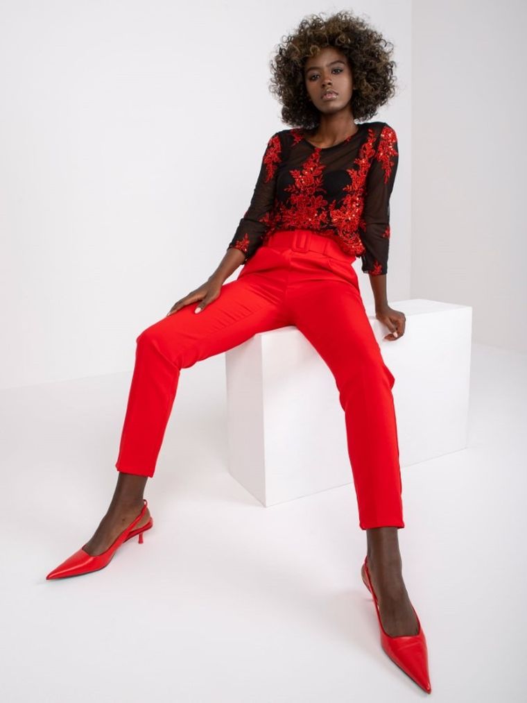 Spodnie materiałowe damskie, czerwone, Italy Moda