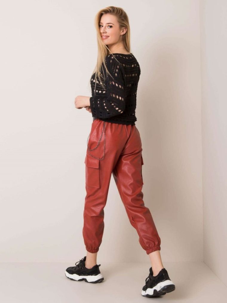 Spodnie materiałowe damskie, czerwone, Italy Moda