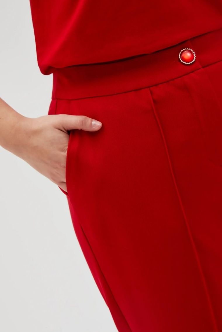 Spodnie materiałowe damskie, czerwone, Moodo