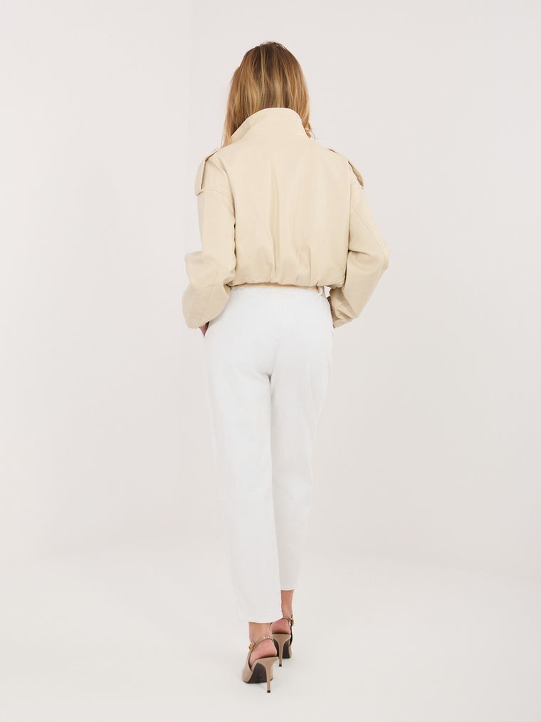 Spodnie materiałowe damskie, ecru, Italy Moda