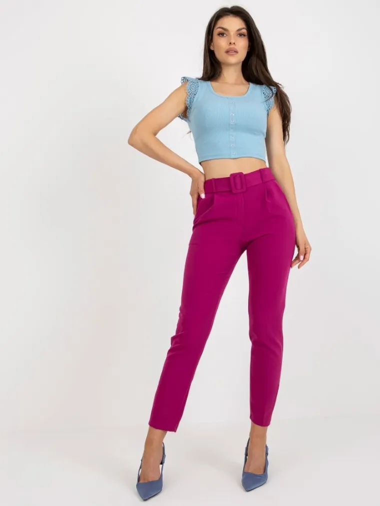 Spodnie materiałowe damskie, fioletowe, Italy Moda