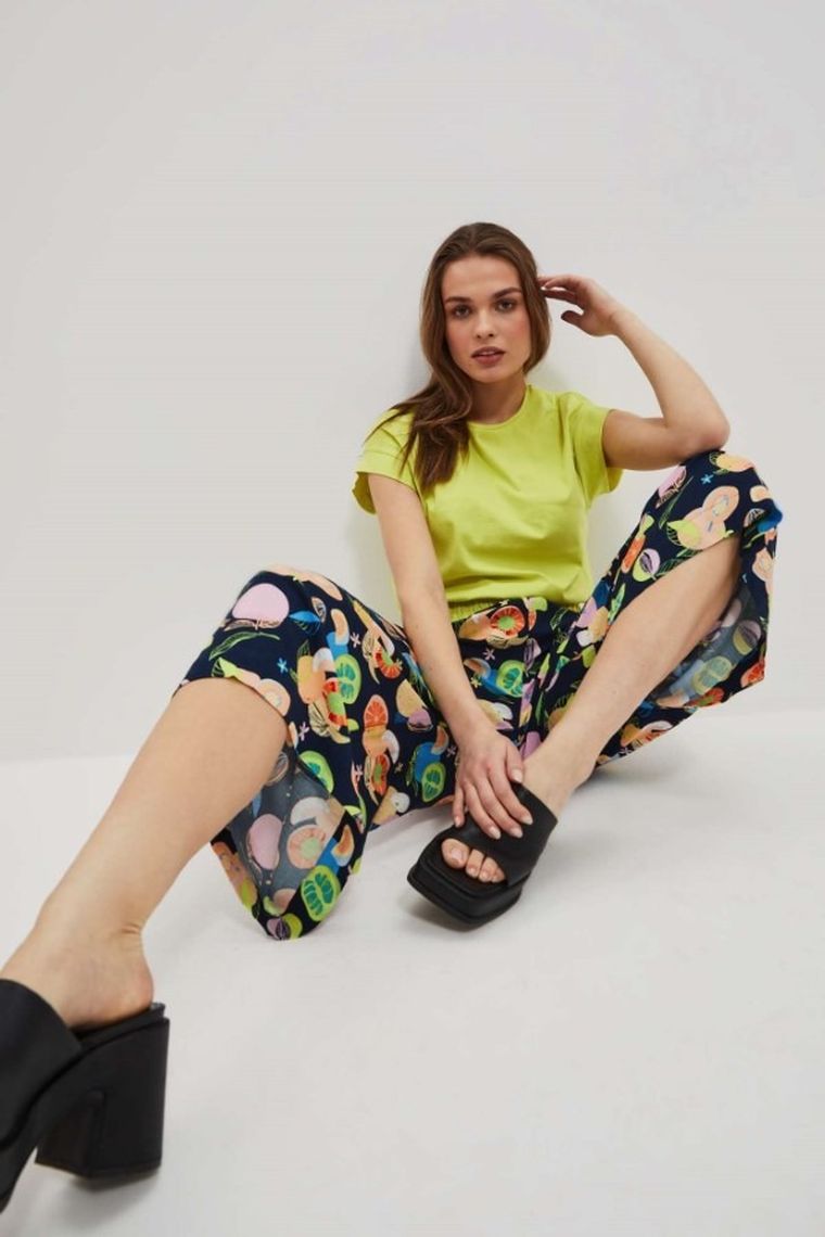 Spodnie materiałowe damskie, granatowe, Moodo