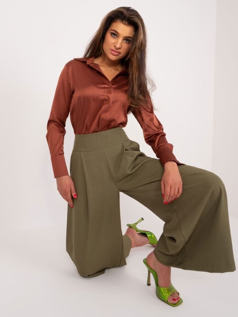 Spodnie materiałowe damskie, khaki, Italy Moda