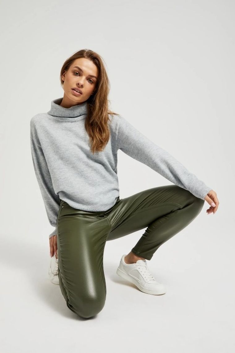 Spodnie materiałowe damskie, khaki, Moodo