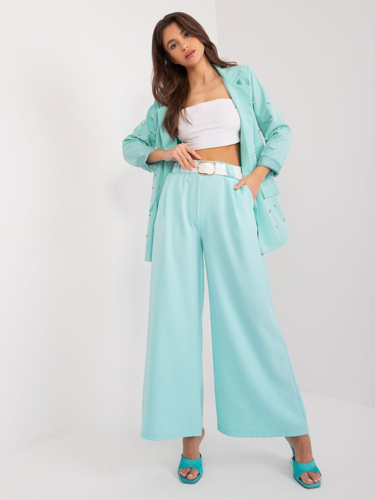 Spodnie materiałowe damskie, miętowe, Italy Moda