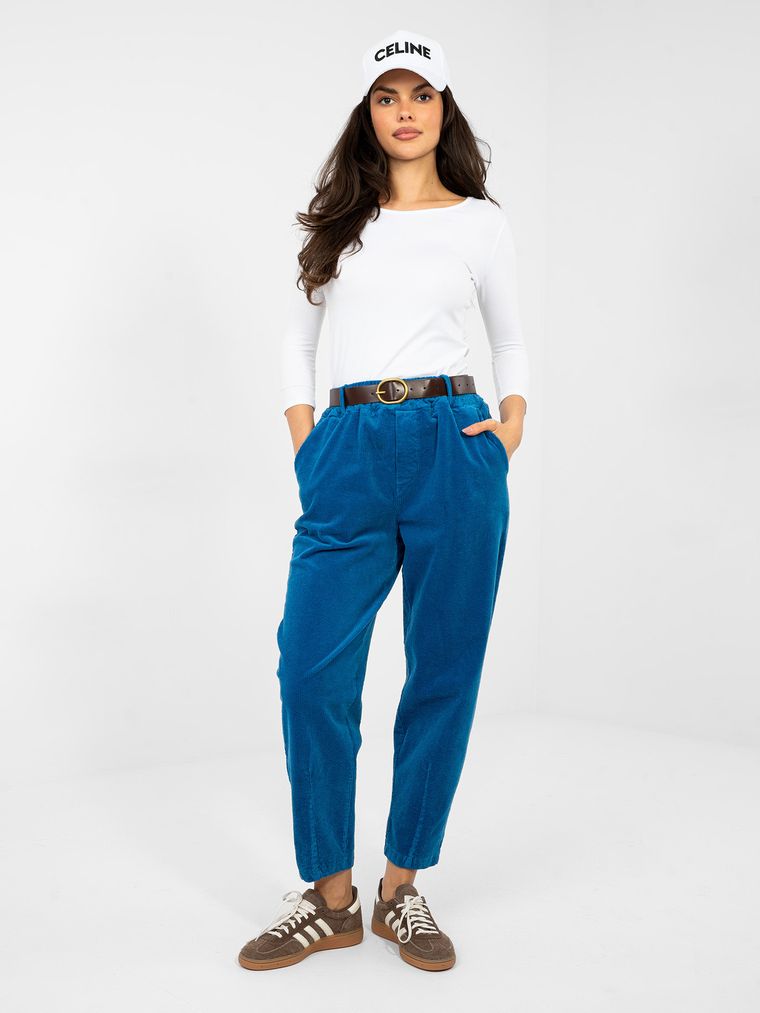 Spodnie materiałowe damskie, niebieskie, Italy Moda