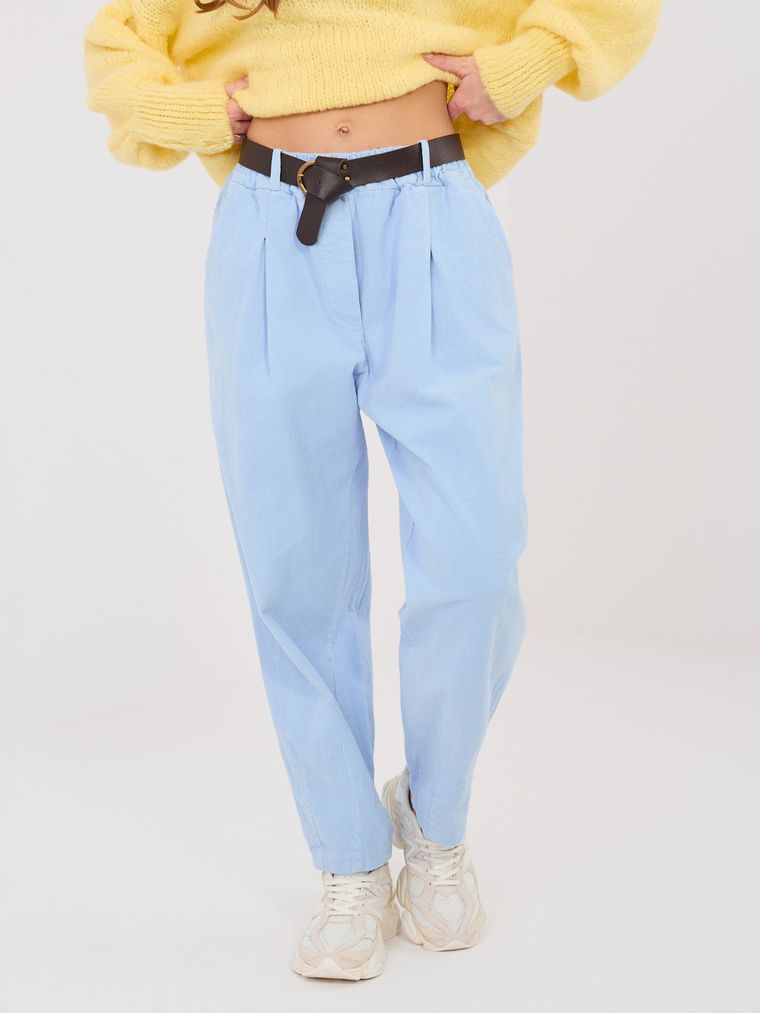 Spodnie materiałowe damskie, niebieskie, Italy Moda