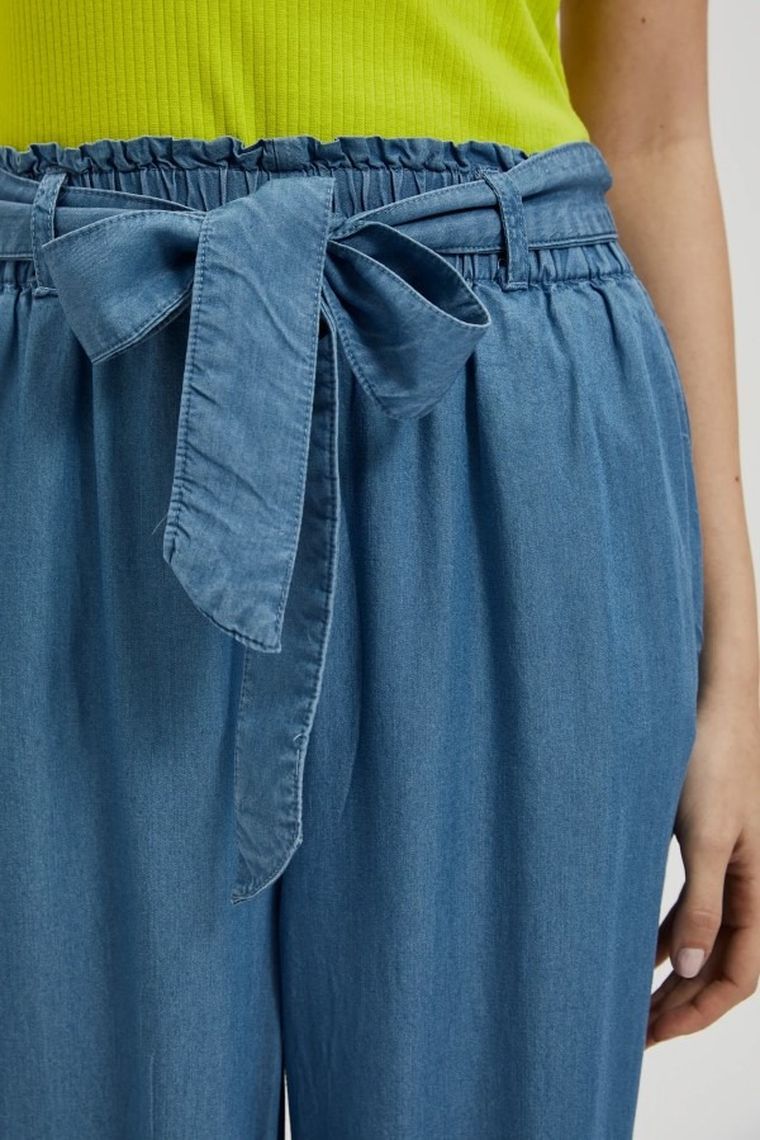 Spodnie materiałowe damskie, niebieskie, Moodo