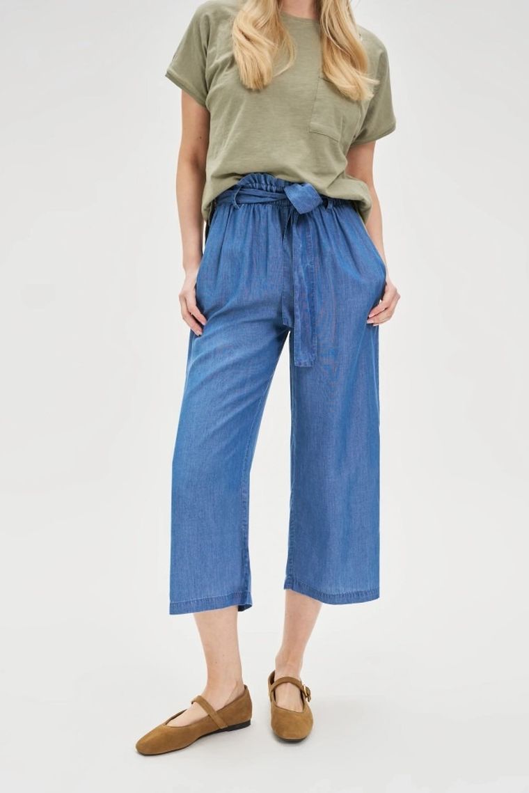 Spodnie materiałowe damskie, niebieskie, Moodo