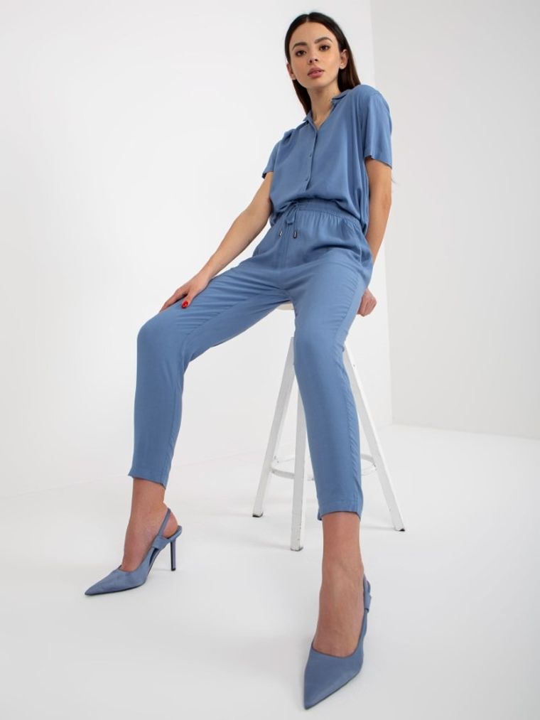 Spodnie materiałowe damskie, niebieskie, Sublevel