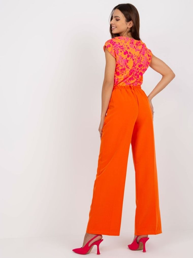 Spodnie materiałowe damskie, pomarańczowe, Italy Moda