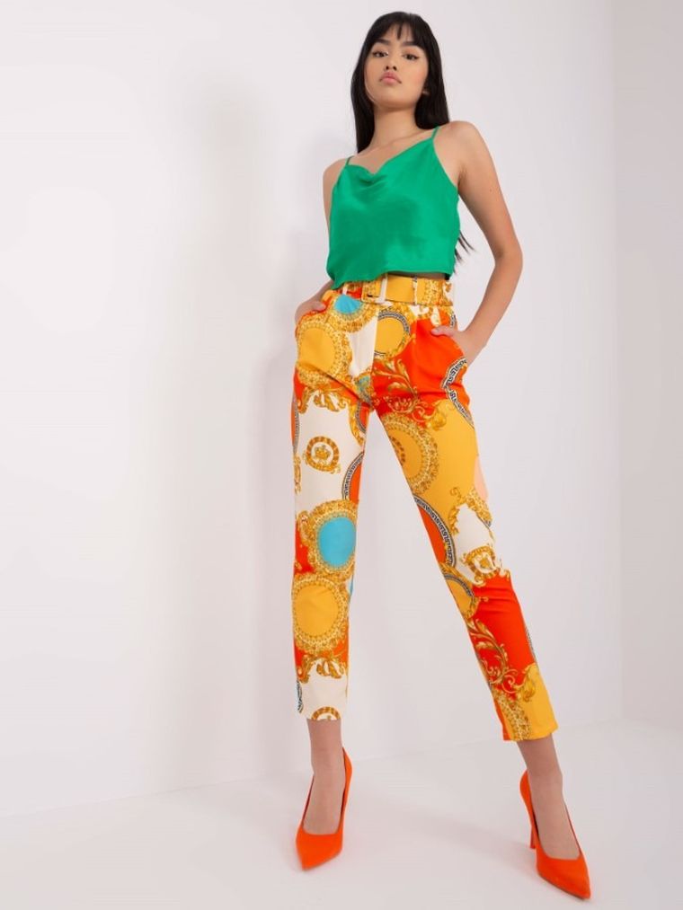 Spodnie materiałowe damskie, pomarańczowe, Italy Moda